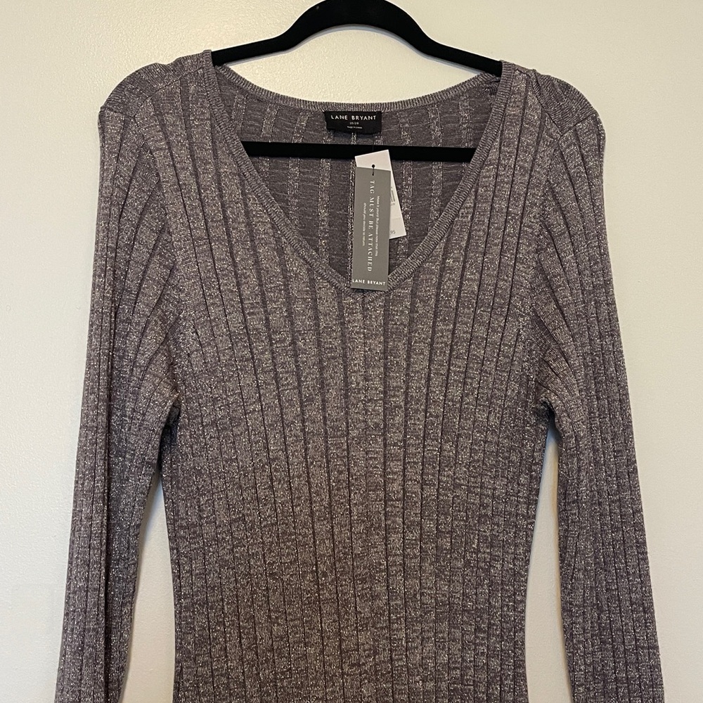 Lane Bryant Charcoal/silver metallic Ribbed Knit Dress